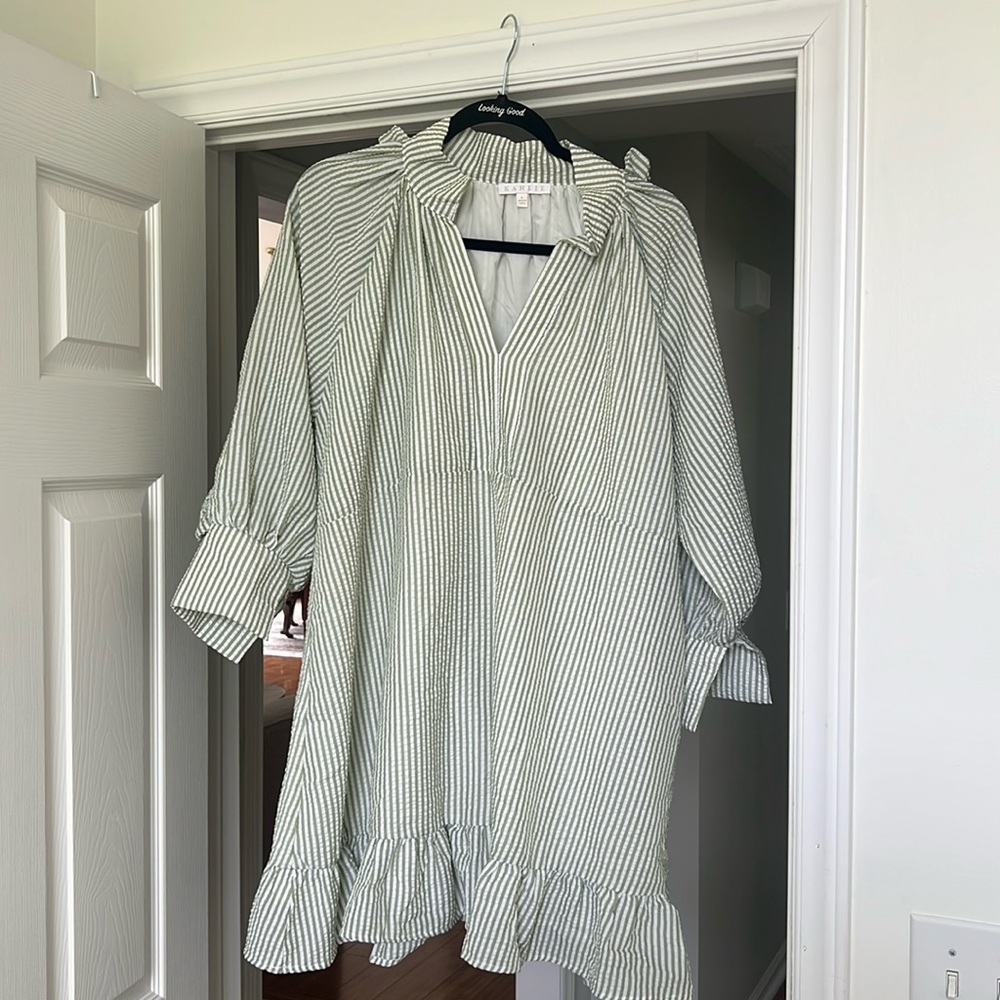 Karlie Green Seersucker Stripe Ruffle Dress